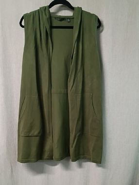 Cyrus Olive Green Hooded Long Vest Cardigan